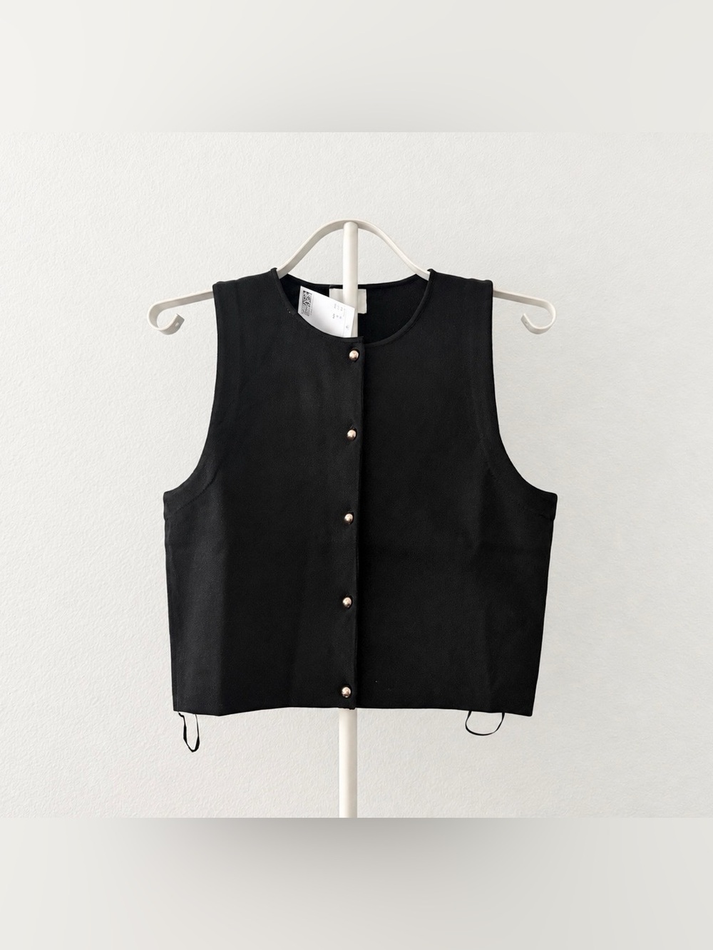 Black Knit Sleeveless Button-Front Top